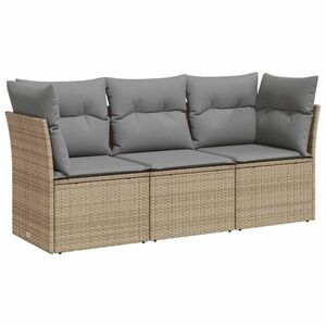 3 részes polyrattan kerti ülőgarnitúra bézs párnákkal kép