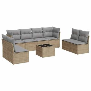 vidaXL 9-részes bézs polyrattan kerti ülőgarnitúra párnákkal kép
