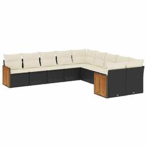 10 részes fekete polyrattan kerti ülőgarnitúra párnákkal kép
