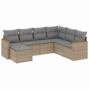 vidaXL 7 részes bézs polyrattan kerti ülőgarnitúra párnákkal kép