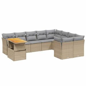 vidaXL 10 részes bézs polyrattan kerti ülőgarnitúra párnával kép