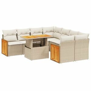 vidaXL 9-részes bézs polyrattan kerti ülőgarnitúra párnákkal kép