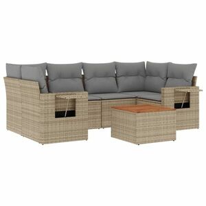 vidaXL 7 részes bézs polyrattan kerti ülőgarnitúra párnákkal kép