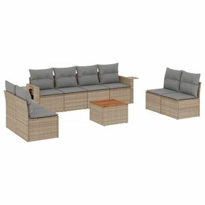 vidaXL 9-részes bézs polyrattan kerti ülőgarnitúra párnákkal kép