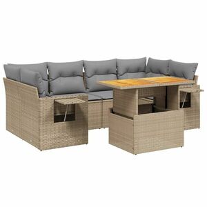 vidaXL 7 részes bézs polyrattan kerti ülőgarnitúra párnákkal kép