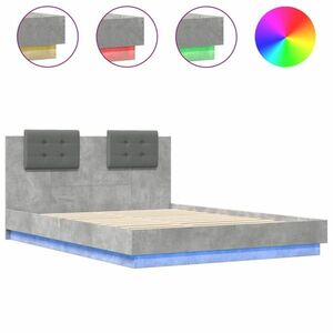 vidaXL betonszürke ágykeret fejtámlával és LED-világítással 140x200 cm kép