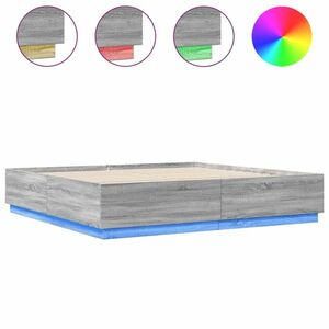 vidaXL szürke sonoma színű szerelt fa ágykeret LED-del 200x200 cm kép