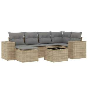 vidaXL 7 részes bézs polyrattan kerti ülőgarnitúra párnákkal kép