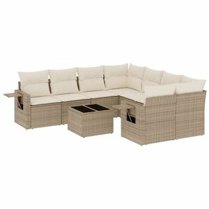 vidaXL 9 részes bézs polyrattan kerti ülőgarnitúra párnákkal kép