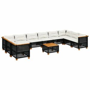 vidaXL 11 részes fekete polyrattan kerti ülőgarnitúra párnákkal kép