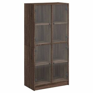 vidaXL barna tölgyszínű szerelt fa magasszekrény ajtókkal 68x37x142 cm kép