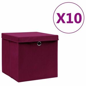 vidaXL 10 db sötétpiros fedeles tárolódoboz 28 x 28 x 28 cm kép