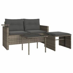 vidaXL 3 részes szürke polyrattan kerti ülőgarnitúra párnákkal kép