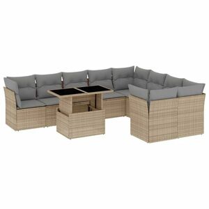vidaXL 10 részes bézs polyrattan kerti ülőgarnitúra párnával kép