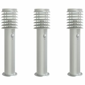 vidaXL 3 db ezüst rozsdamentes acél kültéri állólámpa érzékelővel 60cm kép