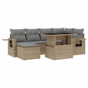 vidaXL 7 részes bézs polyrattan kerti ülőgarnitúra párnákkal kép