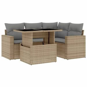 vidaXL 5 részes bézs polyrattan kerti ülőgarnitúra párnákkal kép