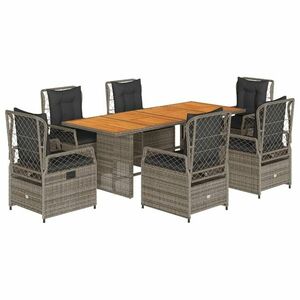 vidaXL 7 részes szürke polyrattan kerti étkezőgarnitúra párnával kép