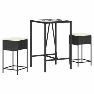 vidaXL 3 részes fekete polyrattan kerti bárszett párnával kép