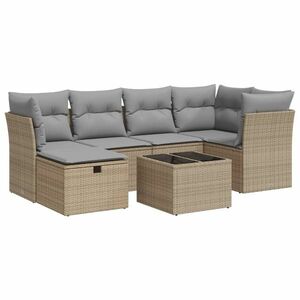 vidaXL 7 részes bézs polyrattan kerti ülőgarnitúra párnákkal kép