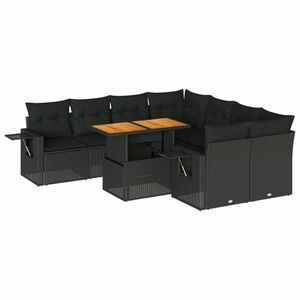 vidaXL 9 részes fekete polyrattan kerti ülőgarnitúra párnákkal kép