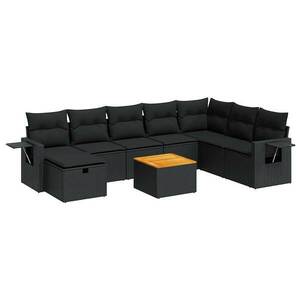 vidaXL 9 részes fekete polyrattan kerti ülőgarnitúra párnákkal kép