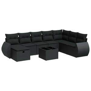 vidaXL 9 részes fekete polyrattan kerti ülőgarnitúra párnákkal kép