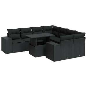 vidaXL 9 részes fekete polyrattan kerti ülőgarnitúra párnákkal kép