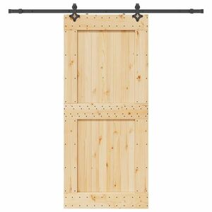 vidaXL tömör fenyőfa tolóajtó fémszerelékszettel 100 x 210 cm kép