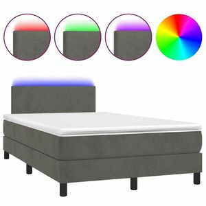 vidaXL sötétszürke bársony rugós és LED-es ágy matraccal 120x190 cm kép