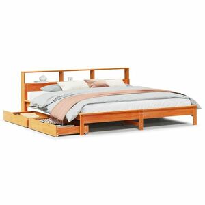vidaXL barna tömör fenyőfa könyvespolcos ágy matrac nélkül 180 x 200cm kép