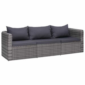 vidaXL 3-részes szürke polyrattan kerti ülőgarnitúra párnákkal kép