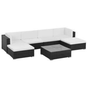 vidaXL 7-részes fekete polyrattan kerti bútorszett párnákkal kép
