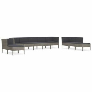 vidaXL 10-részes Kerti bútorszett párnákkal, szürke, polyrattan kép