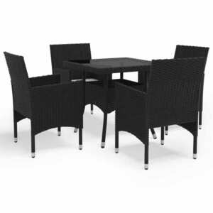 5 részes fekete polyrattan és üveg kerti étkezőgarnitúra kép