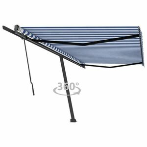 vidaXL kék és fehér kézzel kihúzható póznás napellenző 500 x 300 cm kép