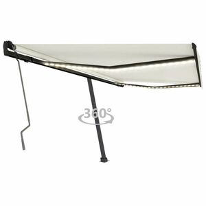 vidaXL krémszínű kézzel kihúzható LED-es napellenző 450 x 300 cm kép