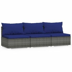 3-személyes szürke polyrattan kanapé párnákkal kép