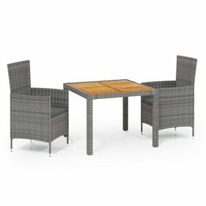 vidaXL 3-részes szürke polyrattan kültéri étkezőszett párnákkal kép