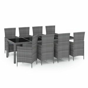 vidaXL 9-részes szürke kültéri polyrattan étkezőszett párnákkal kép