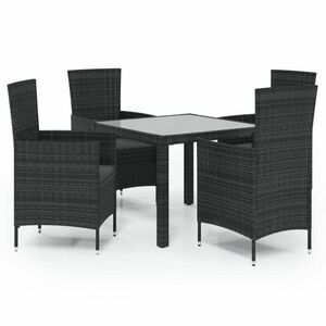 vidaXL 5 részes fekete polyrattan kültéri étkezőszett kép