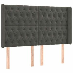 vidaXL sötétszürke bársony fejtámla szárnyakkal 147x16x118/128 cm kép