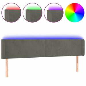 Sötétszürke bársony led-es fejtámla 183 x 16 x 78/88 cm kép