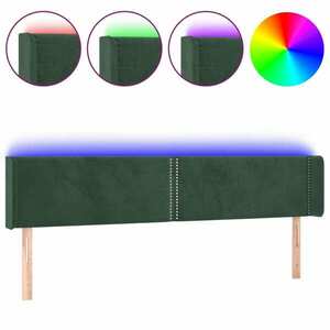 vidaXL sötétzöld bársony LED-es fejtámla 183 x 16 x 78/88 cm kép