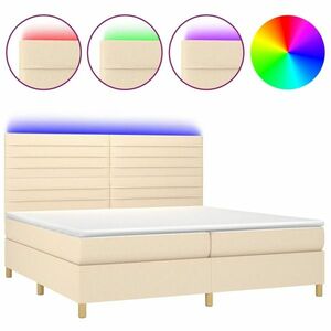 vidaXL krémszínű szövet rugós és LED-es ágy matraccal 200 x 200 cm kép