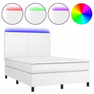 vidaXL fehér műbőr rugós ágy matraccal és LED-del 140x190 cm kép