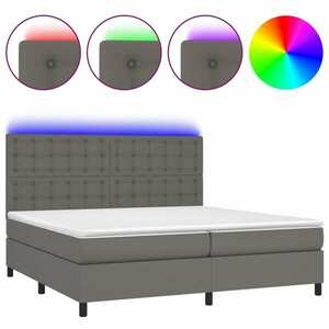 vidaXL szürke műbőr rugós ágy matraccal és LED-del 200x200 cm kép