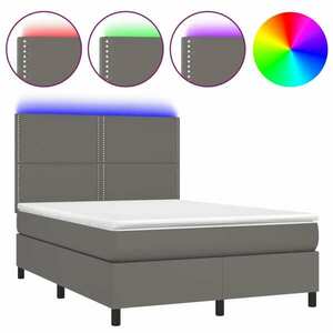 vidaXL szürke műbőr rugós ágy matraccal és LED-del 140x190 cm kép