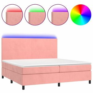 vidaXL rózsaszín bársony rugós és LED-es ágy matraccal 200x200 cm kép