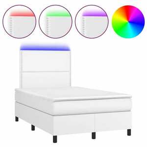 Fehér műbőr rugós ágy matraccal és led-del 120x200 cm kép